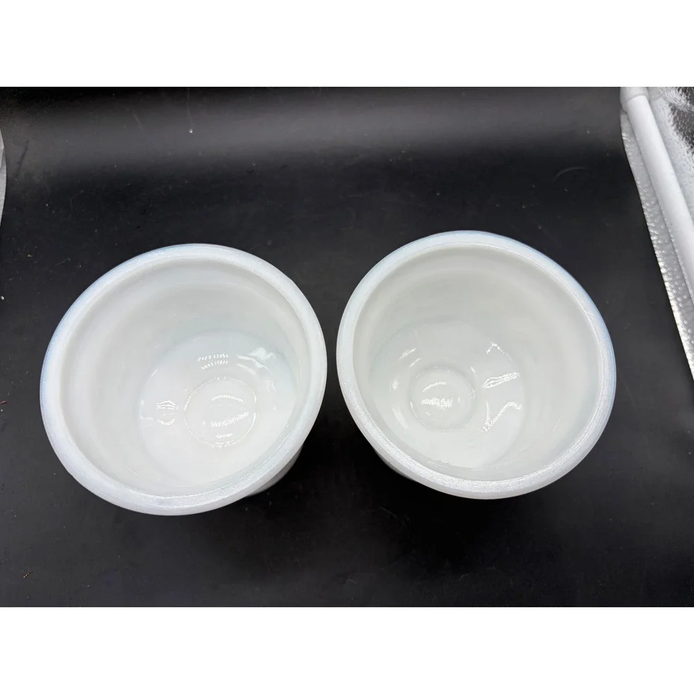 Vntg White Milk Glass Pedestal Planters Leaf Vine Embossed Set of 2 Mid Century